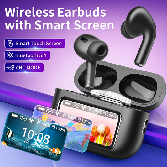 2025 A9Pro Wireless Bluetooth Earbuds – AI Voice Control, ANC Noise Canceling, Long Battery Life, Color Screen Case