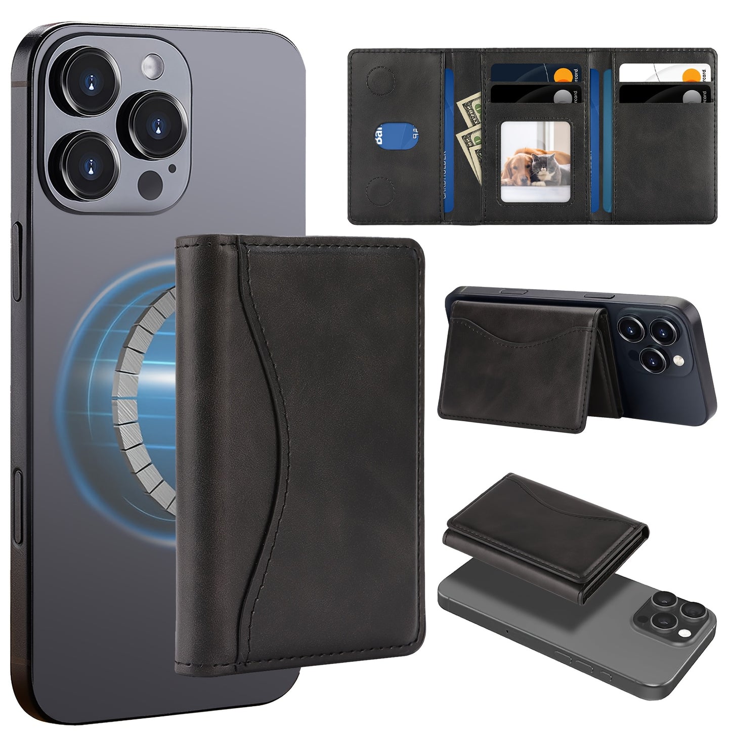 Magnetic Detachable Phone Wallet Synthetic Leather Card Holder for iPhone 12–17 Series