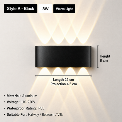 4pics set Modern Up & Down LED Wall Light – 8W, IP65 Waterproof, 3000K Warm Light