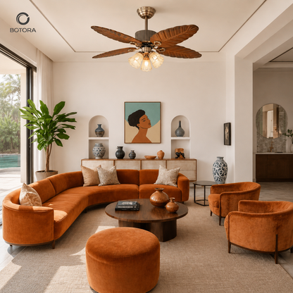 Bali Style Ceiling Fan with Light – 52" Premium Wooden Leaf Design for Modern Living Room | BotoraHub Ghana