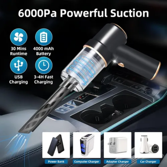 Handheld Vacuum Cleaner 6000Pa Suction, 100W Motor, Portable 4-in-1 for Car, Home & Office