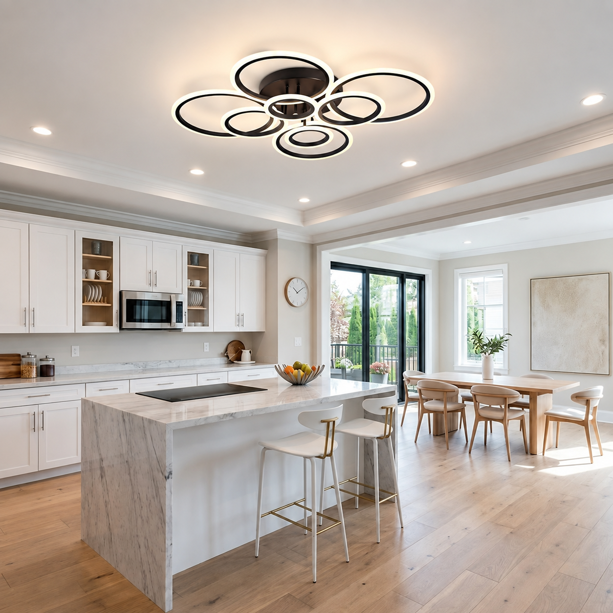 Modern Minimalist 8-Ring LED Ceiling Light - Tri-Color Dimmable Flush Mount Lamp - For Living Room, Bedroom, Dining Room & Study