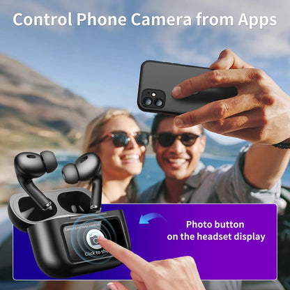 2025 A9Pro Wireless Bluetooth Earbuds – AI Voice Control, ANC Noise Canceling, Long Battery Life, Color Screen Case - Botora Hub