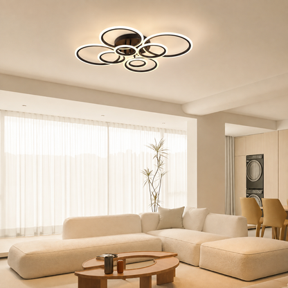 Modern Minimalist 8-Ring LED Ceiling Light - Tri-Color Dimmable Flush Mount Lamp - For Living Room, Bedroom, Dining Room & Study