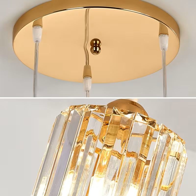 Luxury Modern 3-Light Crystal Pendant Light - E27 Gold Hanging Chandelier For Dining Room, Kitchen, Staircase & Hallway
