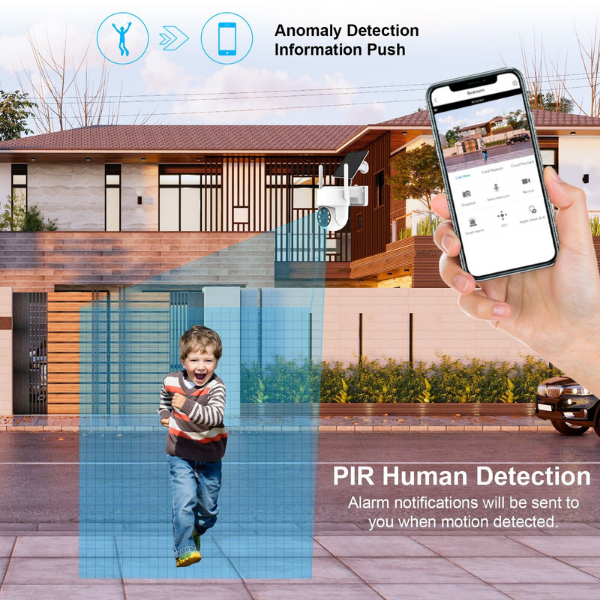 Smart home security system with PIR human detection and smartphone app interface.