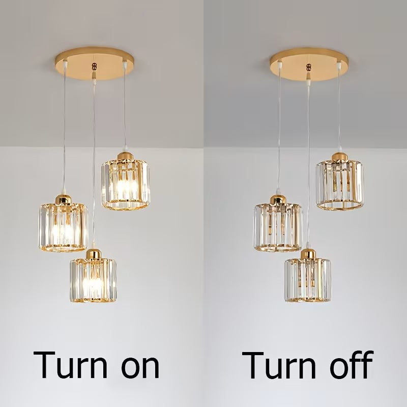 Luxury Modern 3-Light Crystal Pendant Light - E27 Gold Hanging Chandelier For Dining Room, Kitchen, Staircase & Hallway