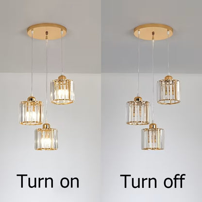 Luxury Modern 3-Light Crystal Pendant Light - E27 Gold Hanging Chandelier For Dining Room, Kitchen, Staircase & Hallway
