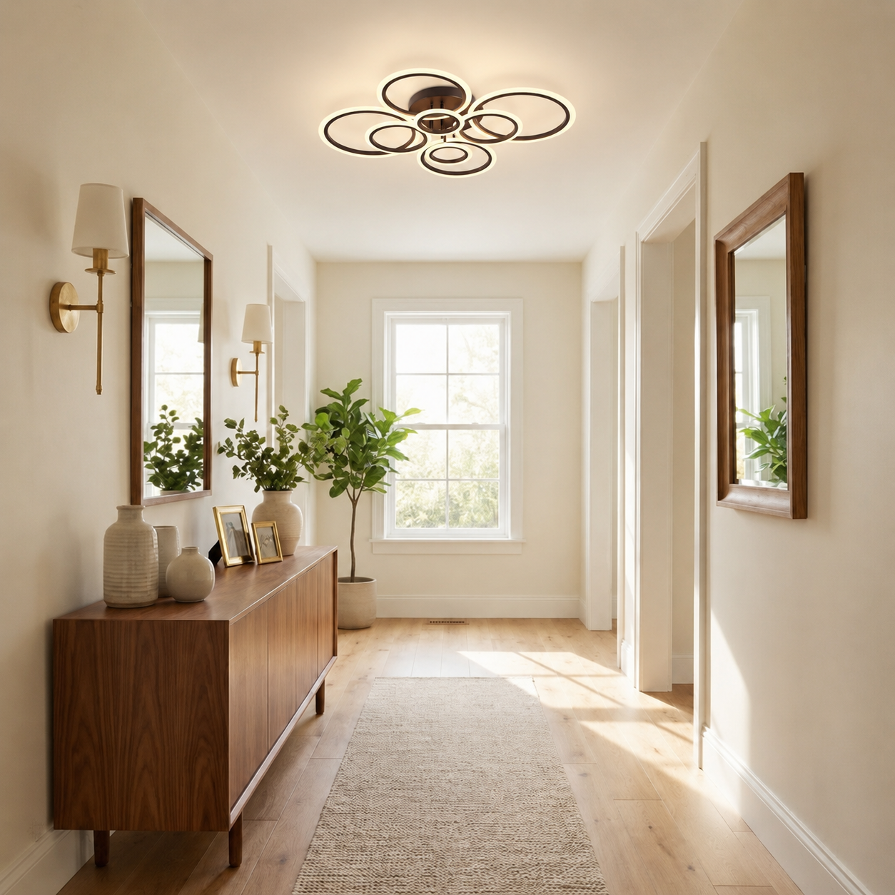 Modern Minimalist 8-Ring LED Ceiling Light - Tri-Color Dimmable Flush Mount Lamp - For Living Room, Bedroom, Dining Room & Study