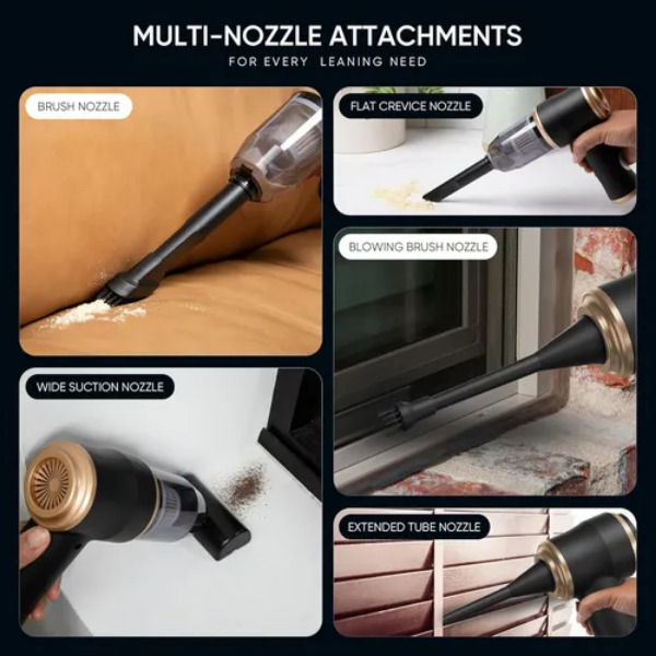 Handheld Vacuum Cleaner 6000Pa Suction, 100W Motor, Portable 4-in-1 for Car, Home & Office