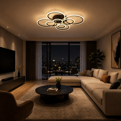 Modern Minimalist 8-Ring LED Ceiling Light - Tri-Color Dimmable Flush Mount Lamp - For Living Room, Bedroom, Dining Room & Study