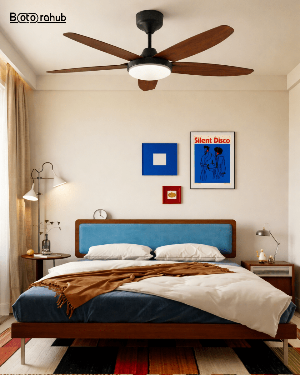 52" Large Airflow Ceiling Fan with LED Light – 5 Blades, Quiet DC Motor, Remote Control, Deep Wood - Botora Hub