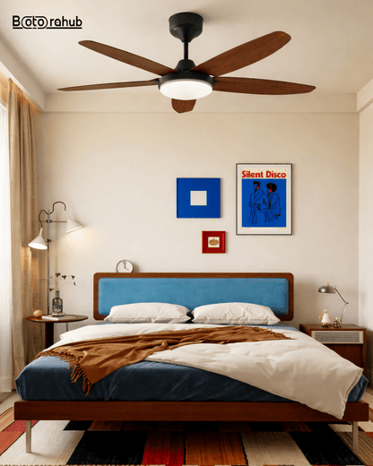 52" Large Airflow Ceiling Fan with LED Light – 5 Blades, Quiet DC Motor, Remote Control, Deep Wood - Botora Hub