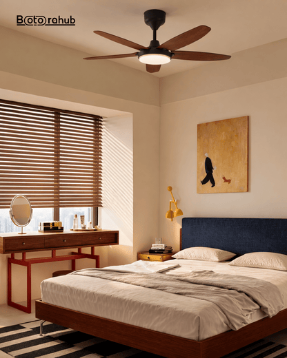52" Large Airflow Ceiling Fan with LED Light – 5 Blades, Quiet DC Motor, Remote Control, Deep Wood - Botora Hub
