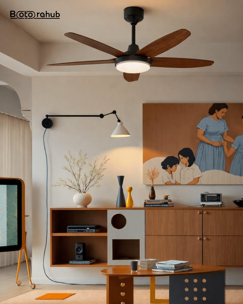 52" Large Airflow Ceiling Fan with LED Light – 5 Blades, Quiet DC Motor, Remote Control, Deep Wood - Botora Hub