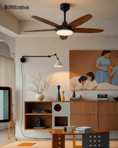 52" Large Airflow Ceiling Fan with LED Light – 5 Blades, Quiet DC Motor, Remote Control, Deep Wood - Botora Hub