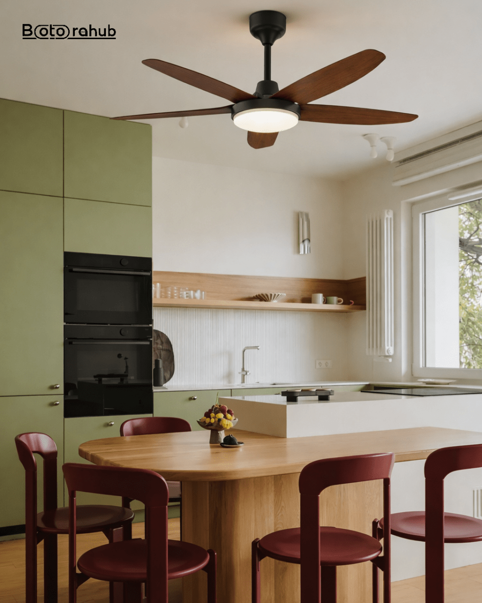 52" Large Airflow Ceiling Fan with LED Light – 5 Blades, Quiet DC Motor, Remote Control, Deep Wood - Botora Hub