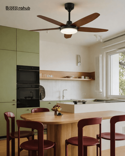 52" Large Airflow Ceiling Fan with LED Light – 5 Blades, Quiet DC Motor, Remote Control, Deep Wood - Botora Hub
