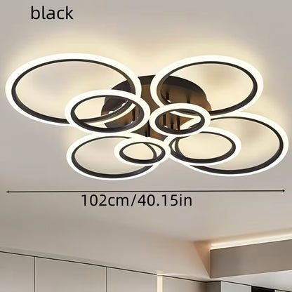 Modern Minimalist 8-Ring LED Ceiling Light - Tri-Color Dimmable Flush Mount Lamp - For Living Room, Bedroom, Dining Room & Study