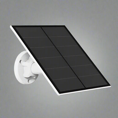 Solar panel attached to a white wall mount on a white background
