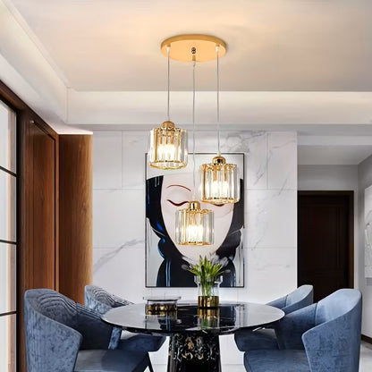 Luxury Modern 3-Light Crystal Pendant Light - E27 Gold Hanging Chandelier For Dining Room, Kitchen, Staircase & Hallway