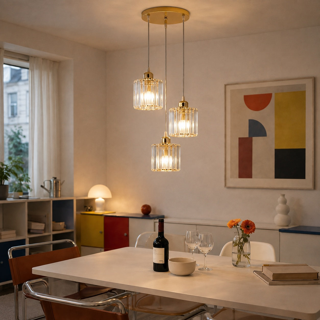 Luxury Modern 3-Light Crystal Pendant Light - E27 Gold Hanging Chandelier For Dining Room, Kitchen, Staircase & Hallway