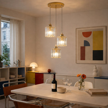 Luxury Modern 3-Light Crystal Pendant Light - E27 Gold Hanging Chandelier For Dining Room, Kitchen, Staircase & Hallway
