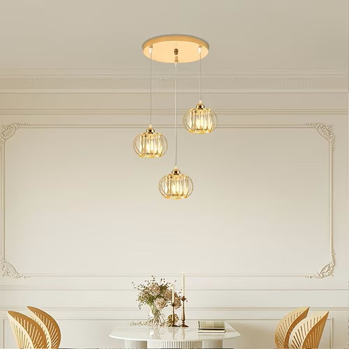 Luxury Modern 3-Light Crystal Pendant Light - E27 Gold Hanging Chandelier For Dining Room, Kitchen, Staircase & Hallway
