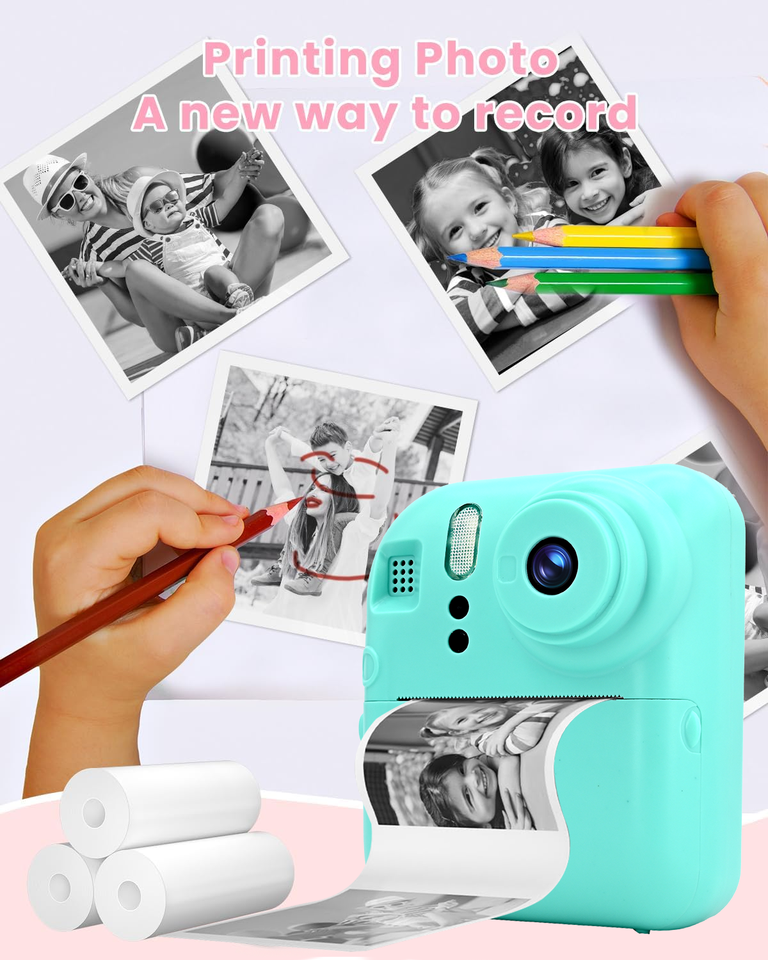 Kids Instant Print Camera – 2.4” Screen, 9600W Digital Pixels, Built-In Thermal Printer, Creative Toy & Educational Gift for Children