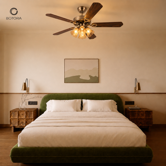 Vintage Wooden Ceiling Fan with Light – 5 Blades, Strong Wind & Quiet | Ghana | BotoraHu