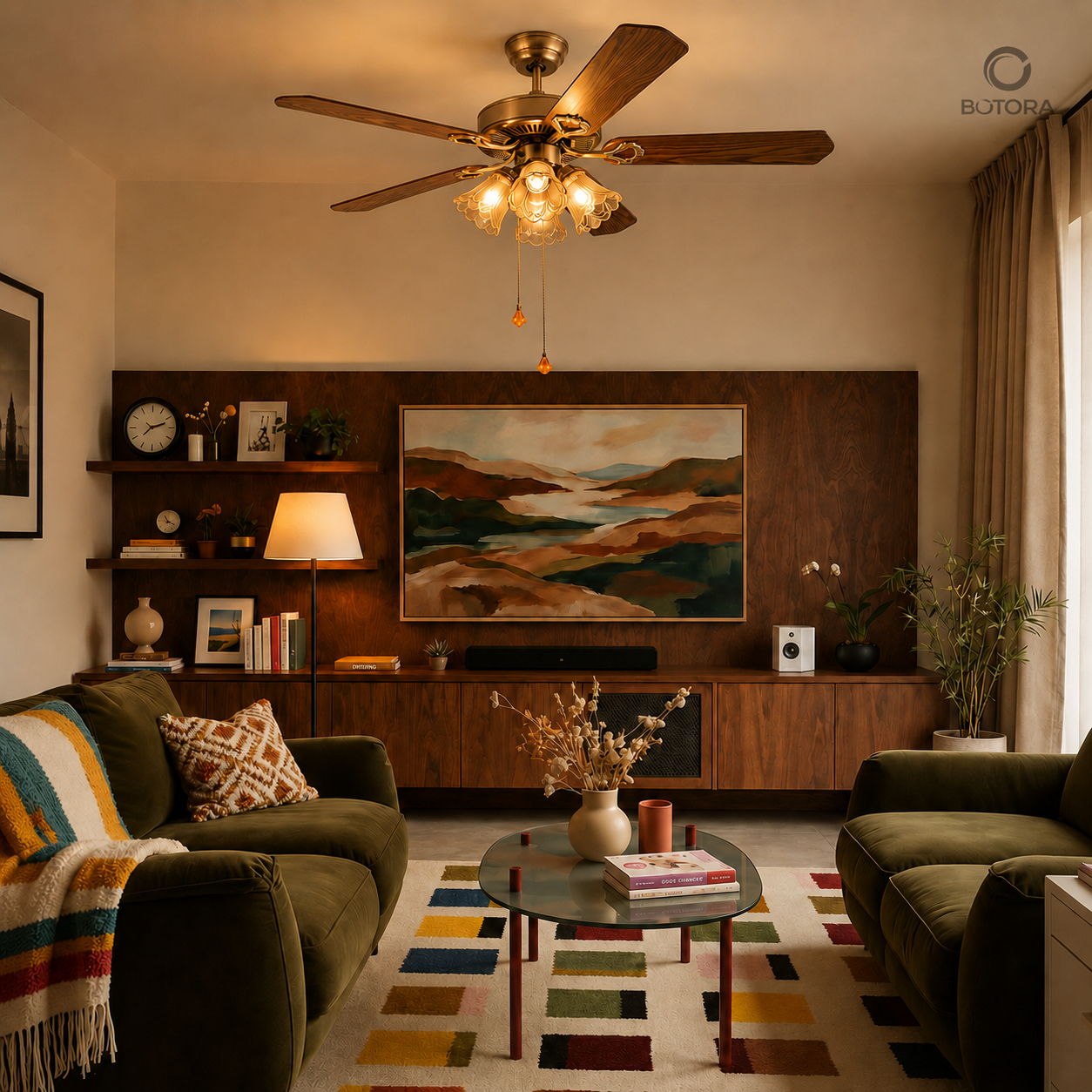 Vintage Wooden Ceiling Fan with Light – 5 Blades, Strong Wind & Quiet | Ghana | BotoraHu