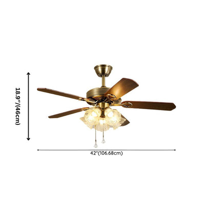 Vintage Iron & Wood Ceiling Fan with Light | Retro Wooden Fan with Glass Shade
