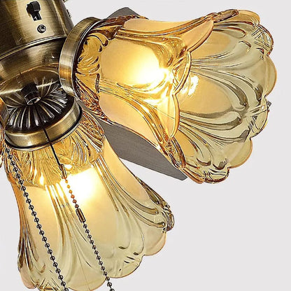 Vintage Iron & Wood Ceiling Fan with Light | Retro Wooden Fan with Glass Shade