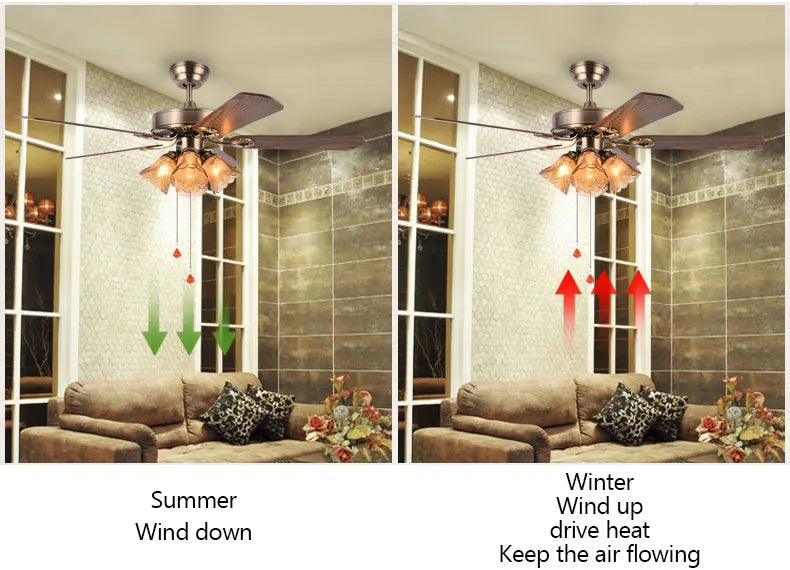 Vintage Iron & Wood Ceiling Fan with Light | Retro Wooden Fan with Glass Shade