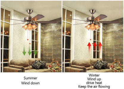 Vintage Iron & Wood Ceiling Fan with Light | Retro Wooden Fan with Glass Shade