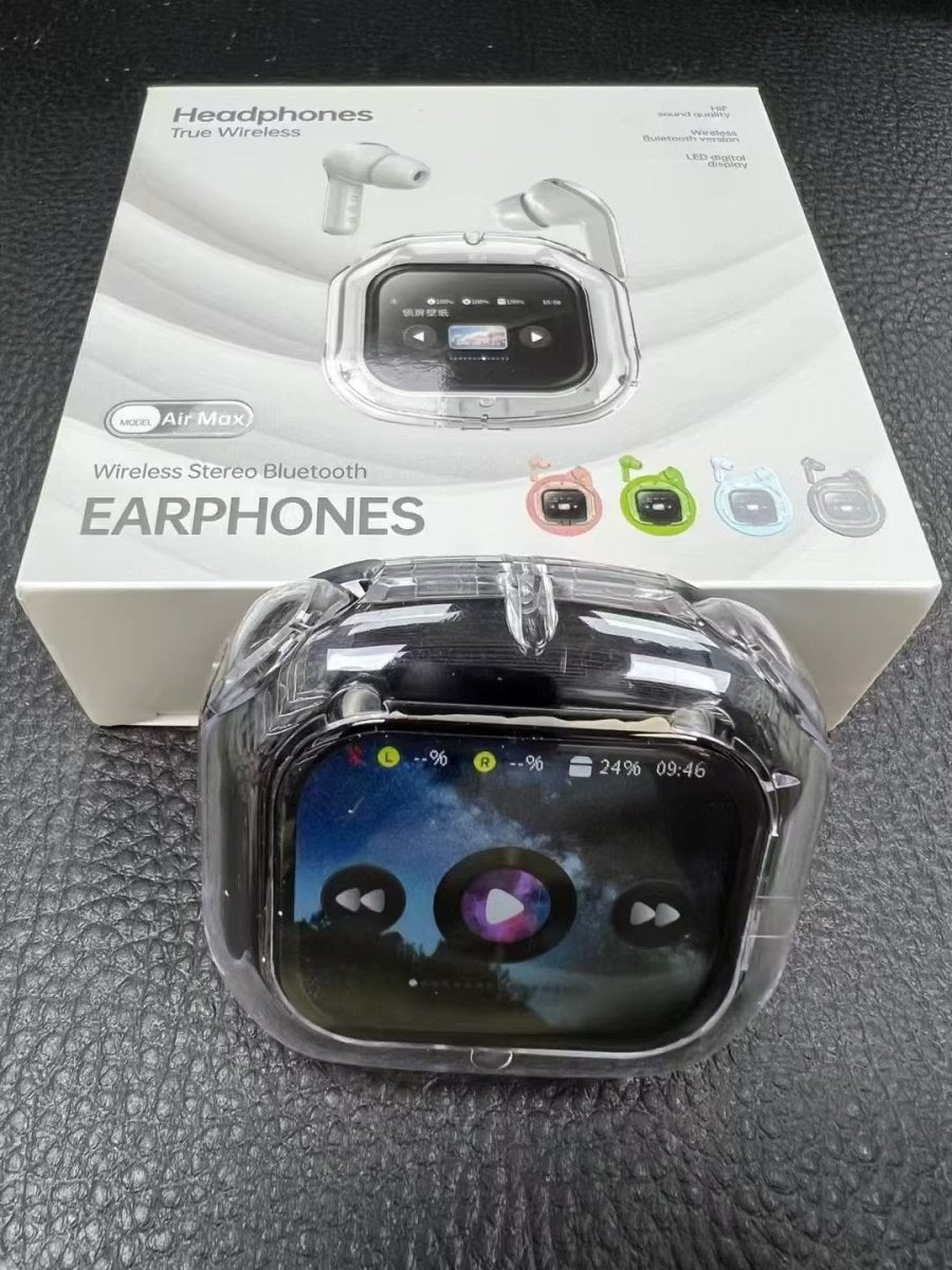 Airmax True Wireless Earbuds – Touch Display, ANC, 6 - Mic HD Calls (Transparent Black) - Botora Hub