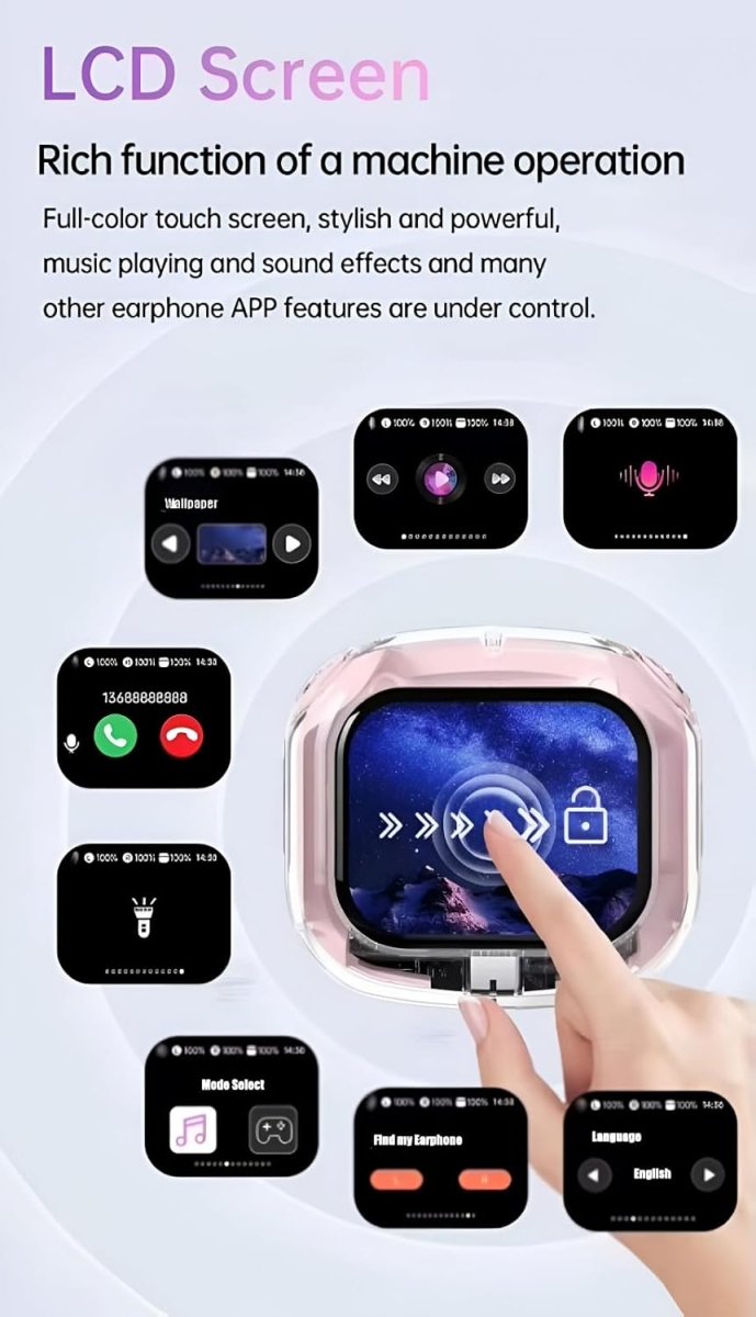 Airmax True Wireless Earbuds – Touch Display, ANC, 6 - Mic HD Calls (Transparent Black) - Botora Hub