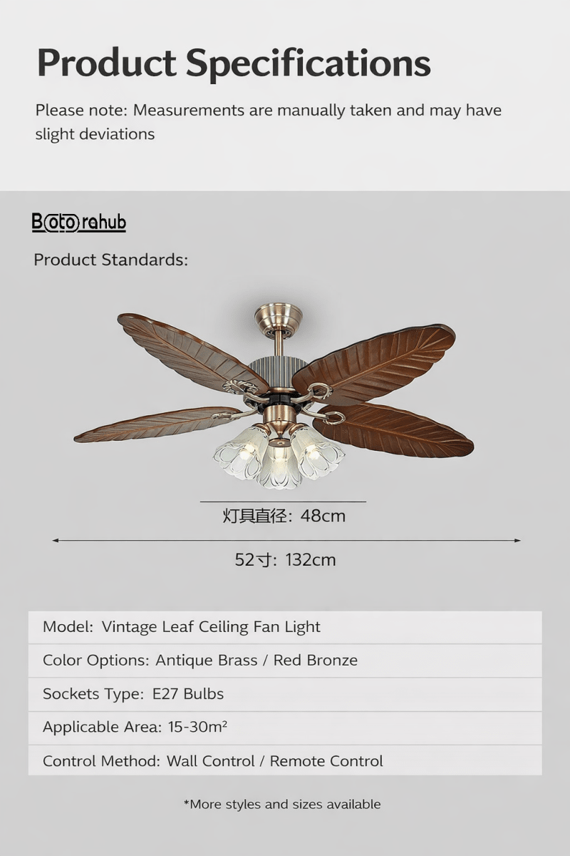 Bali Style Ceiling Fan with Light – 52" Premium Wooden Leaf Design for Modern Living Room | BotoraHub Ghana - Botora Hub