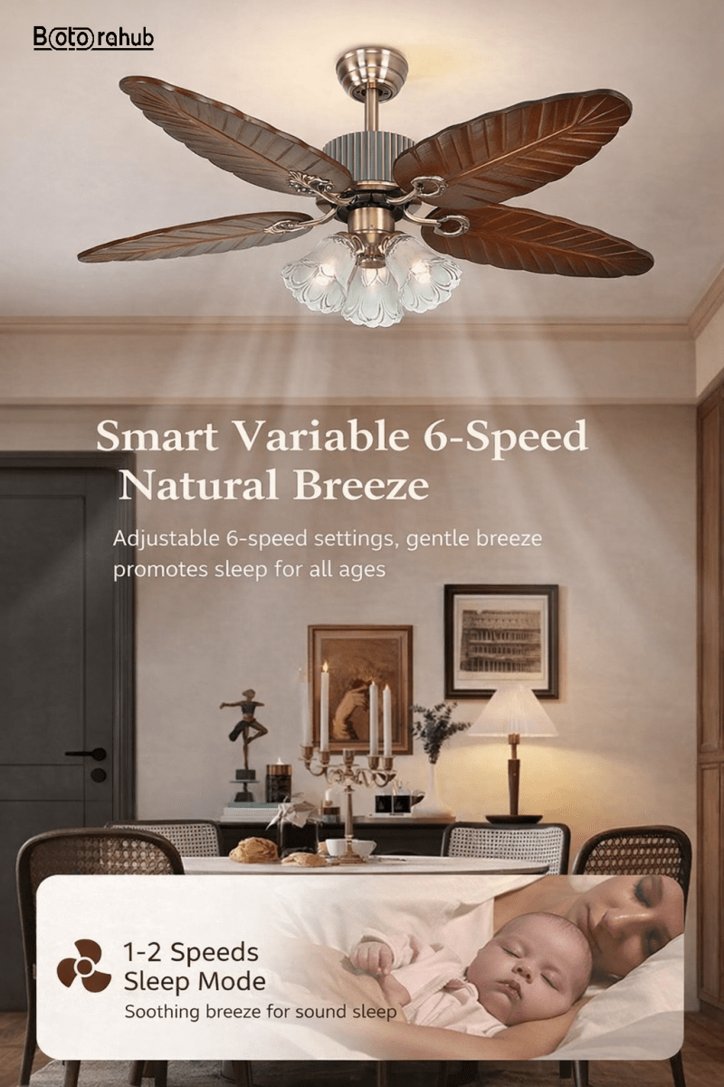 Bali Style Ceiling Fan with Light – 52" Premium Wooden Leaf Design for Modern Living Room | BotoraHub Ghana - Botora Hub