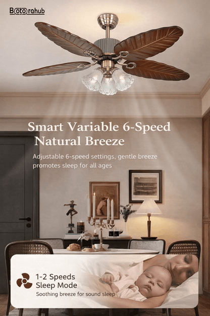 Bali Style Ceiling Fan with Light – 52" Premium Wooden Leaf Design for Modern Living Room | BotoraHub Ghana - Botora Hub