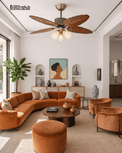 Bali Style Ceiling Fan with Light – 52" Premium Wooden Leaf Design for Modern Living Room | BotoraHub Ghana - Botora Hub