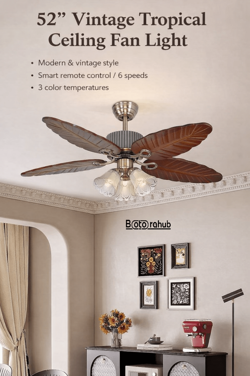 Bali Style Ceiling Fan with Light – 52" Premium Wooden Leaf Design for Modern Living Room | BotoraHub Ghana - Botora Hub