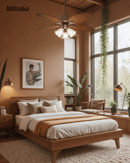 Bali Style Ceiling Fan with Light – 52" Premium Wooden Leaf Design for Modern Living Room | BotoraHub Ghana - Botora Hub