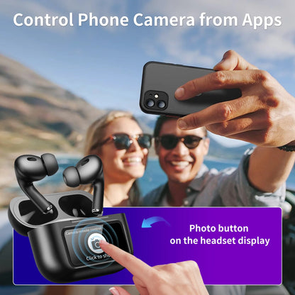 2025 A9Pro Wireless Bluetooth Earbuds – AI Voice Control, ANC Noise Canceling, Long Battery Life, Color Screen Case