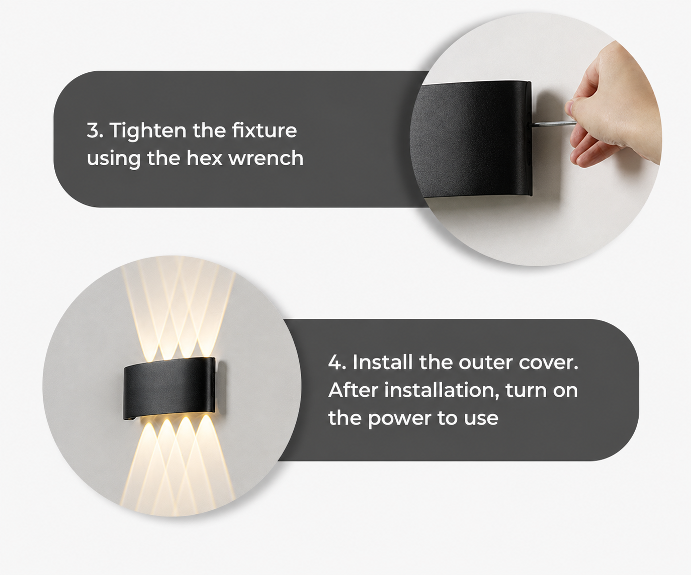 4pics set Modern Up & Down LED Wall Light – 8W, IP65 Waterproof, 3000K Warm Light