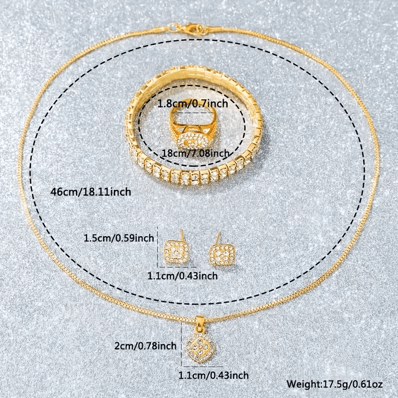 Luxury 5 - in - 1 Women’s Jewelry Set – Rhinestone Watch, Necklace, Bracelet, Ring & Earrings - Botora Hub