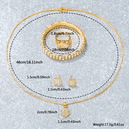 Luxury 5 - in - 1 Women’s Jewelry Set – Rhinestone Watch, Necklace, Bracelet, Ring & Earrings - Botora Hub