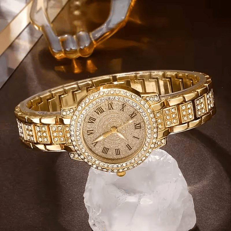 Luxury 5 - in - 1 Women’s Jewelry Set – Rhinestone Watch, Necklace, Bracelet, Ring & Earrings - Botora Hub