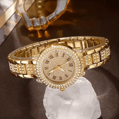 Luxury 5 - in - 1 Women’s Jewelry Set – Rhinestone Watch, Necklace, Bracelet, Ring & Earrings - Botora Hub