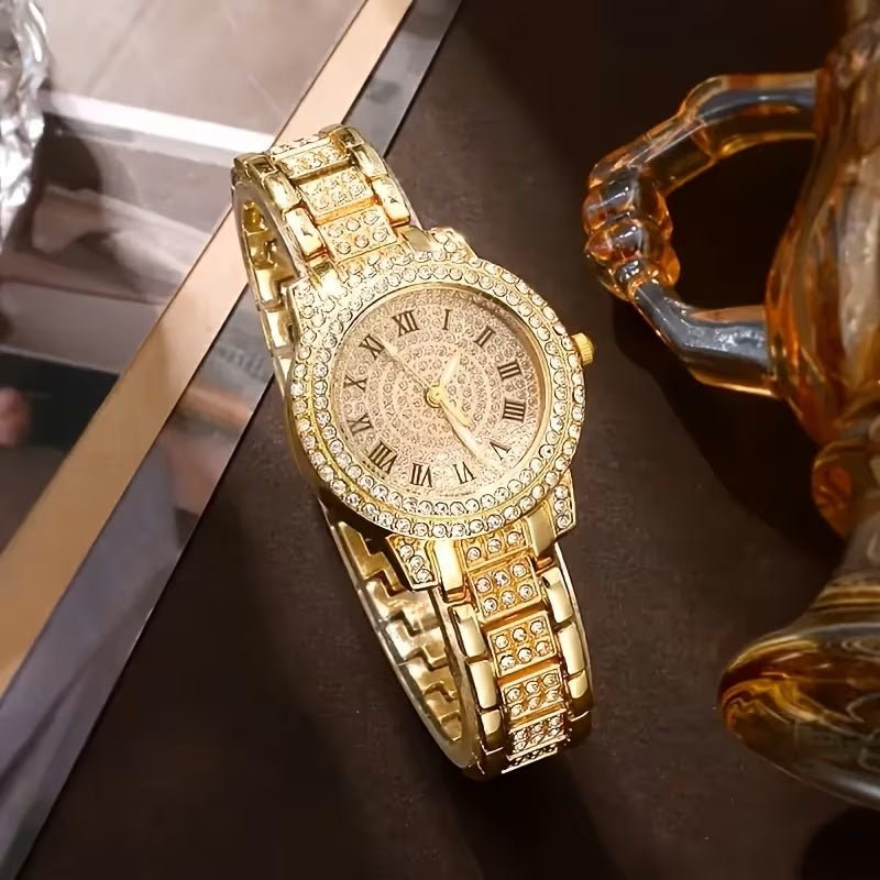 Luxury 5 - in - 1 Women’s Jewelry Set – Rhinestone Watch, Necklace, Bracelet, Ring & Earrings - Botora Hub